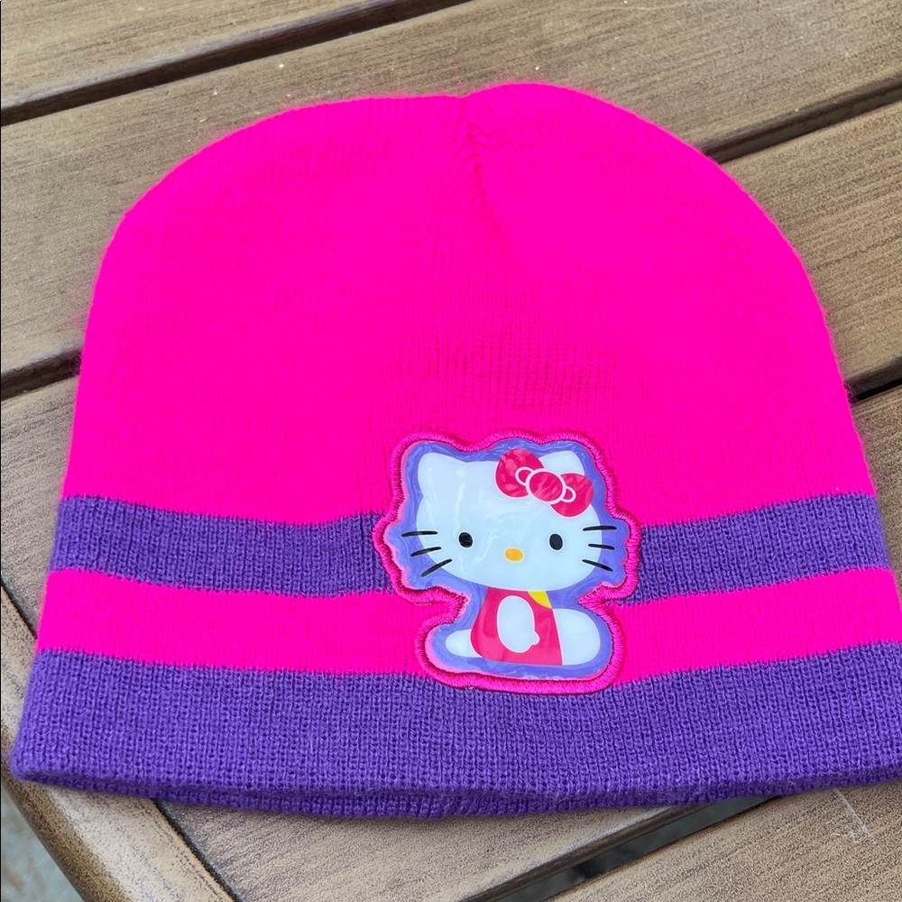 Hello Kitty Hot Pink and Purple Knit Beanie small size.